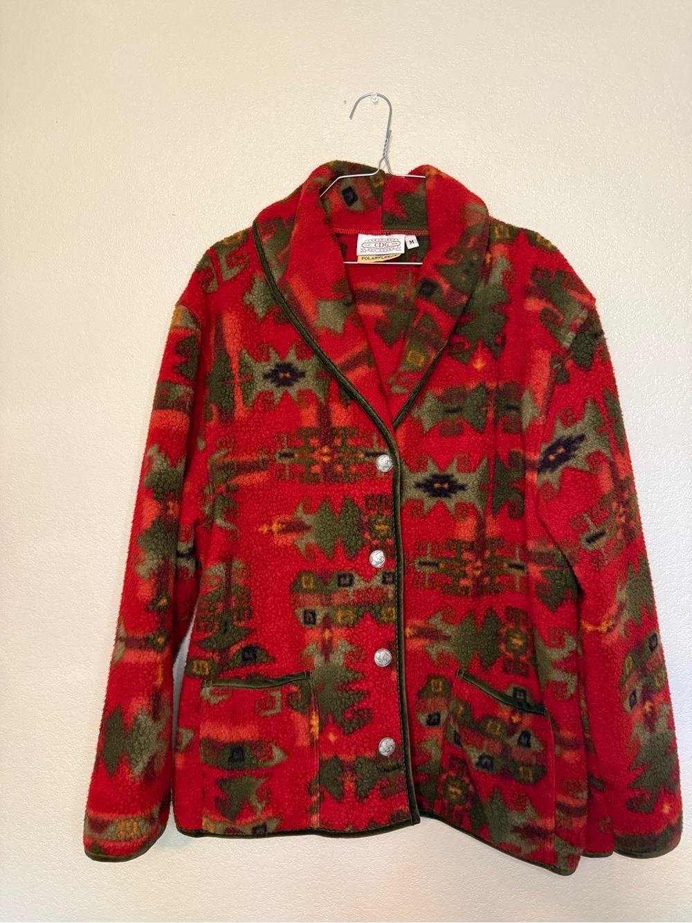 Vintage Cambridge Dry Goods Western Red Patterned Teddy Jacket Fleece